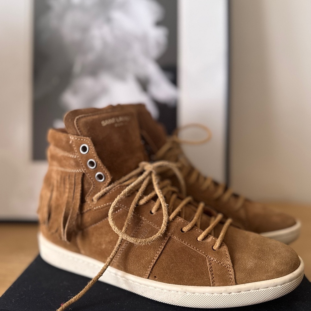 Saint Laurent Tan Sneakers High-Top with Soft Material and White Sole - Picture 1 of 10